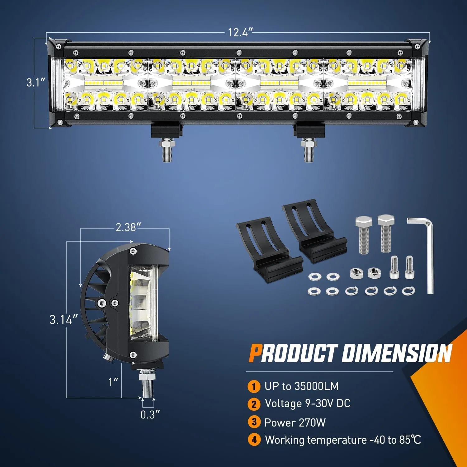 12 Inch 270W Side Shooter Triple Row Spot/Flood LED Light Bars