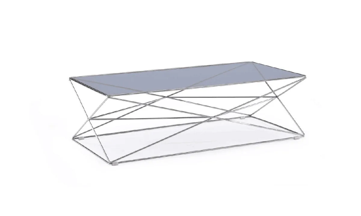 18' Smoked Glass and Stainless Steel Coffee Table By Homeroots