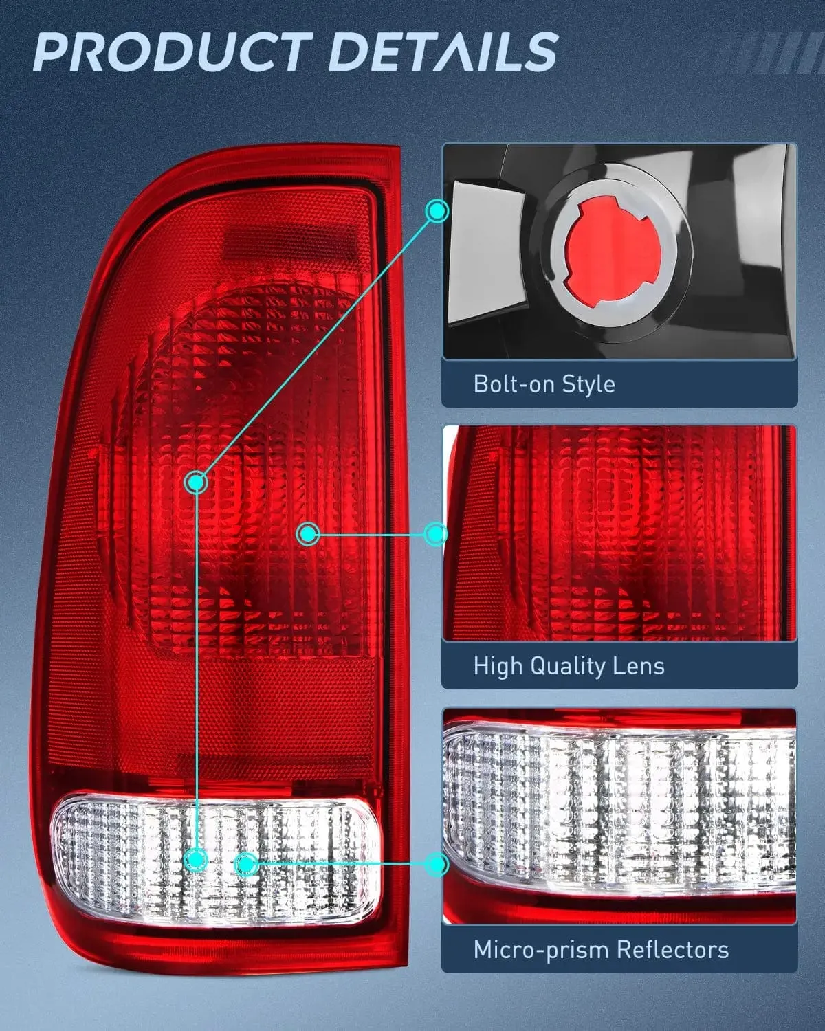 1997-2003 Ford F150 1997-1999 Light Duty 1999-2007 Ford Super Duty Tail light Assembly Red Housing Rear Lamp Replacement OE Style Driver Side