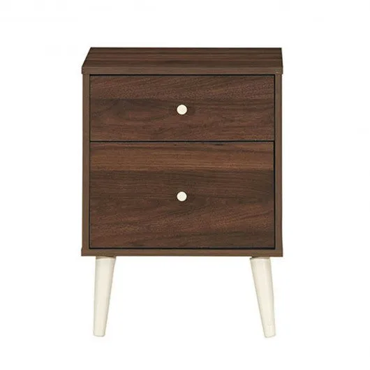 2-Drawer Nightstand Beside End Side Table with Rubber Legs-Walnut