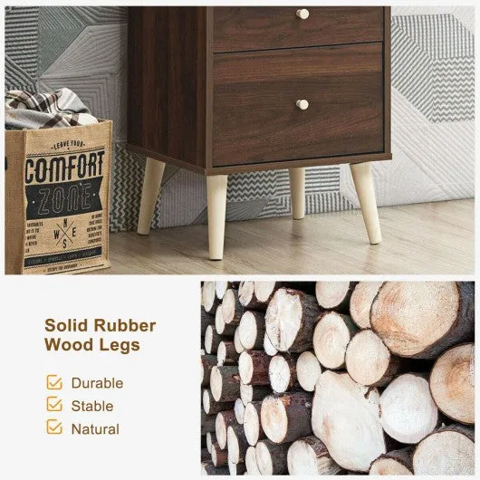 2-Drawer Nightstand Beside End Side Table with Rubber Legs-Walnut