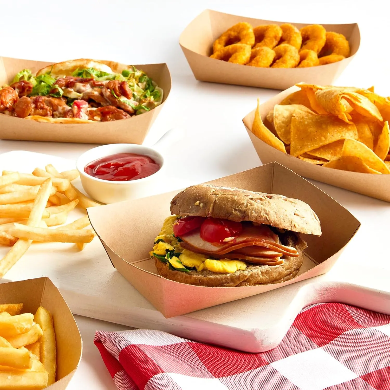 2 Lb Paper Food Trays - 200 Pack Disposable Nacho Trays Brown Food Boats Take Out Basket Holders for Serving Party Snacks Hot Dogs Tacos Fries