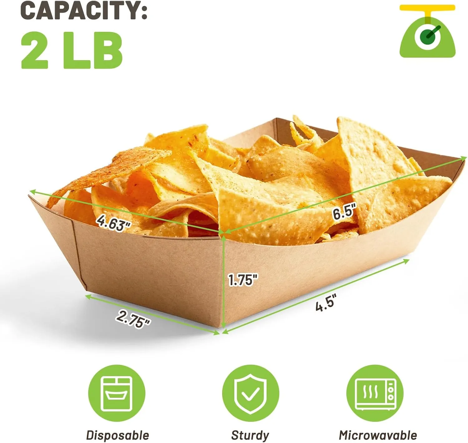 2 Lb Paper Food Trays - 200 Pack Disposable Nacho Trays Brown Food Boats Take Out Basket Holders for Serving Party Snacks Hot Dogs Tacos Fries