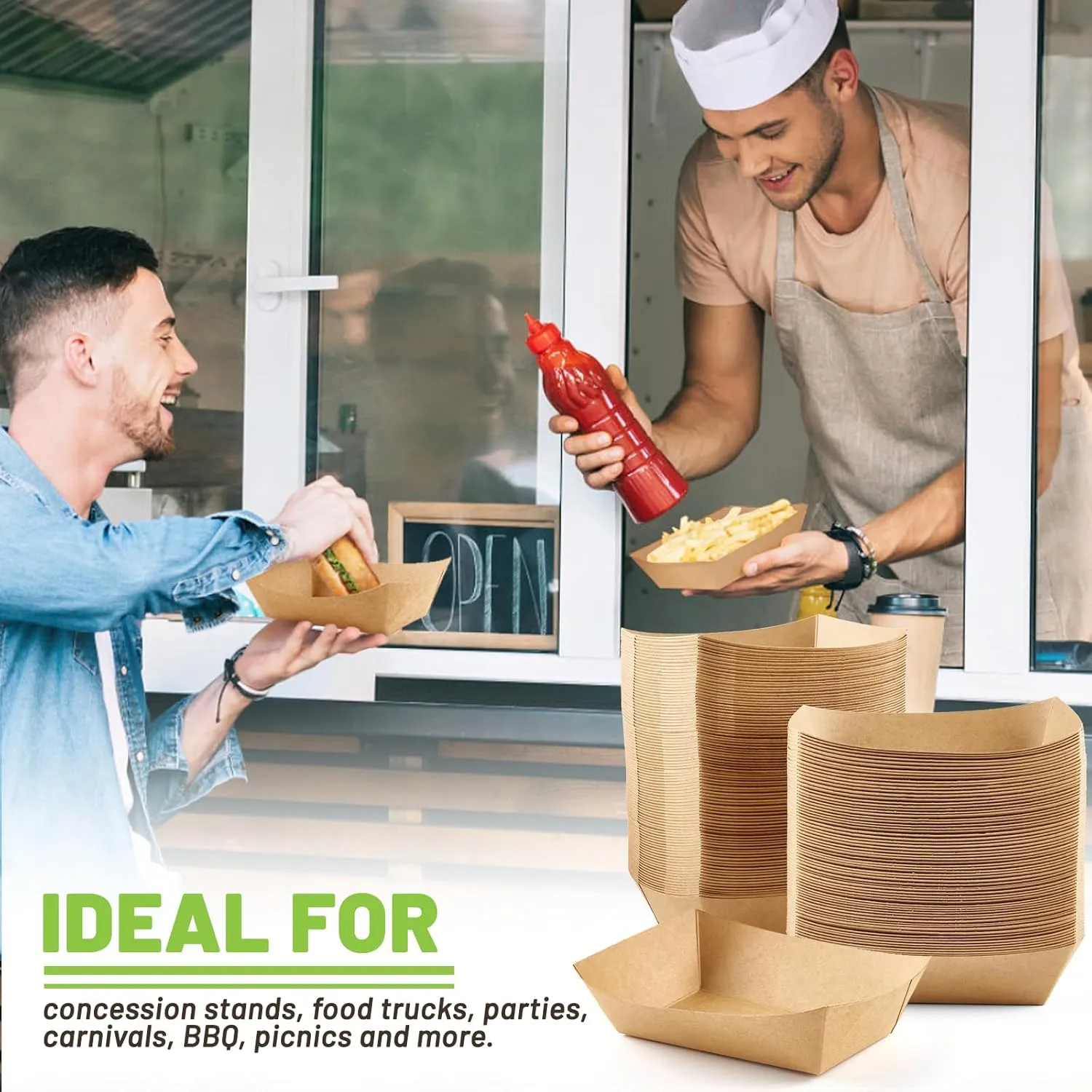 2 Lb Paper Food Trays - 200 Pack Disposable Nacho Trays Brown Food Boats Take Out Basket Holders for Serving Party Snacks Hot Dogs Tacos Fries
