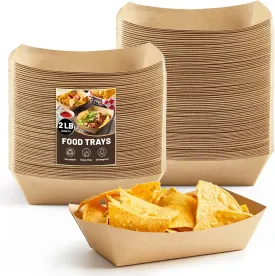 2 Lb Paper Food Trays - 200 Pack Disposable Nacho Trays Brown Food Boats Take Out Basket Holders for Serving Party Snacks Hot Dogs Tacos Fries