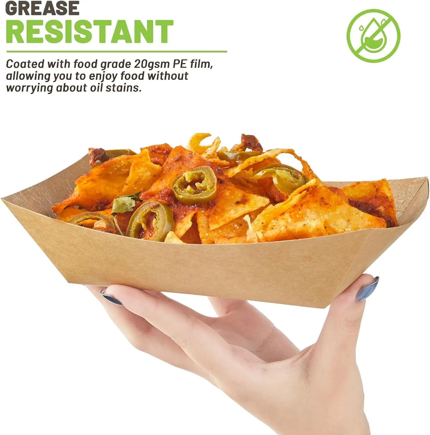 3 Lb Paper Food Trays - 100 Pack Disposable Nacho Trays, Kraft Paper Food Boats Taco Holders Party Serving Baskets for Hot Dogs Snacks Tacos Fries