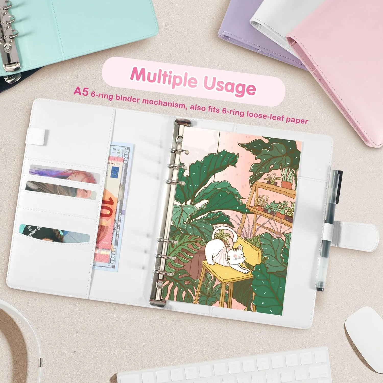 A5 Kpop Photocard Binder with 30 Pack 4-Pocket Card Pages, 6 Ring A5 Binder Card Collector Album with 240 Card Slots,PU Leather Binder Cover with Magnetic Buckle Closure for Organizing Trading Card