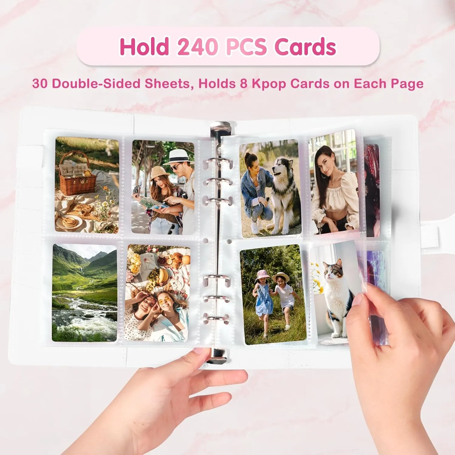 A5 Kpop Photocard Binder with 30 Pack 4-Pocket Card Pages, 6 Ring A5 Binder Card Collector Album with 240 Card Slots,PU Leather Binder Cover with Magnetic Buckle Closure for Organizing Trading Card