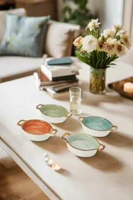 Assorted Round Shape Small Dish Set With Handle (4 Piece)