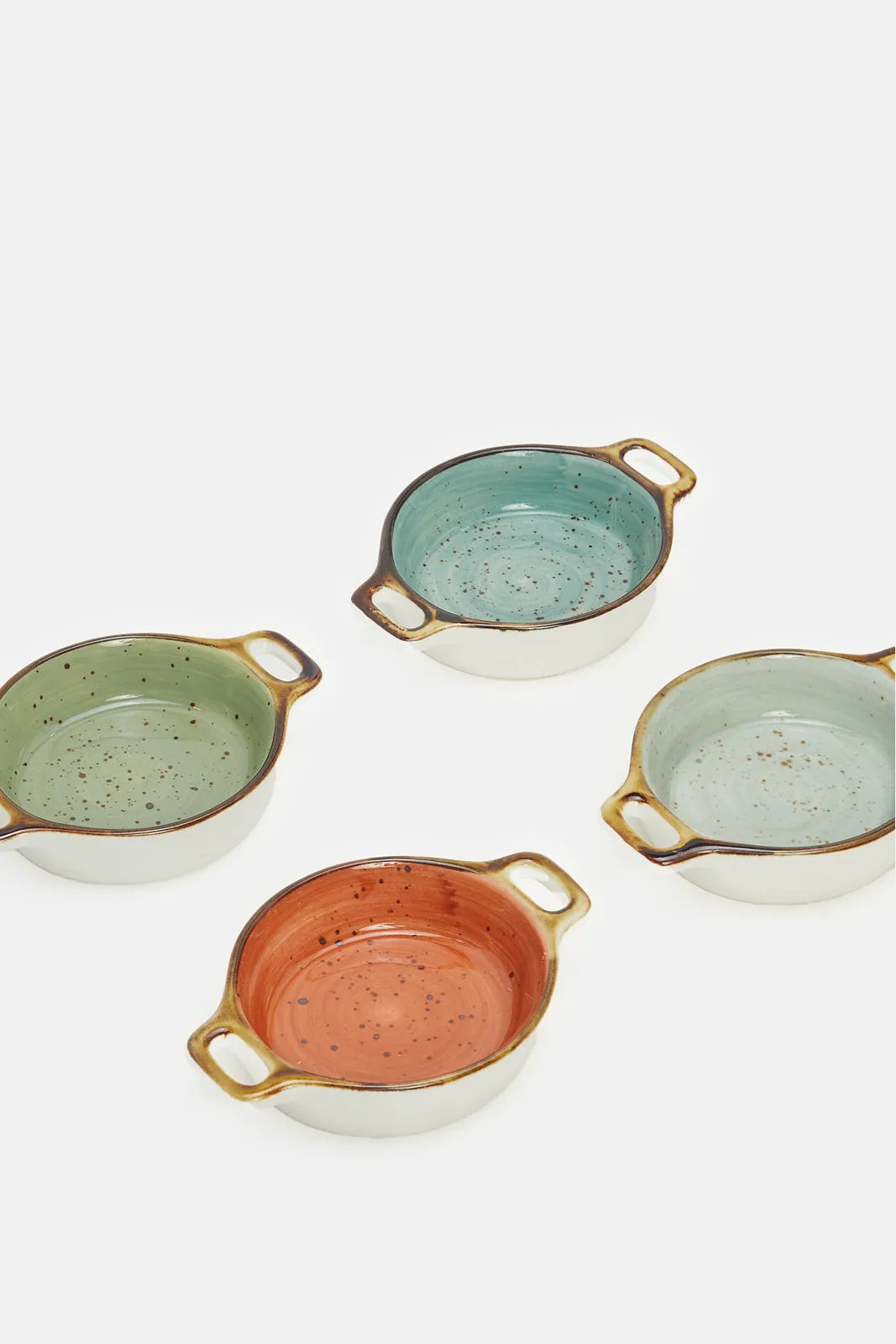 Assorted Round Shape Small Dish Set With Handle (4 Piece)