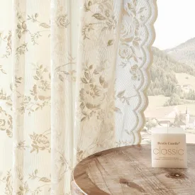 Beige Lace Curtains 84 Inches Long Victorian Floral Sheer Curtains for Living Room Bedroom Decor Drapes Rod Pocket Light Filtering French Window Curtains 2 Panels Set for Dining Room, 52x84
