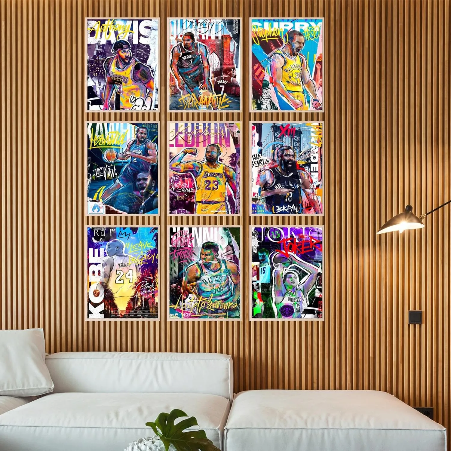 Bigwig Prints Basketball Posters for Boys Bedroom - Basketball Room Decor, Nba Posters, Steph Curry, Kobe Bryant Wall Art, Kevin Durant, Lebron James, Sports Art For Bedroom - Unframed Set of 9 (8x10)