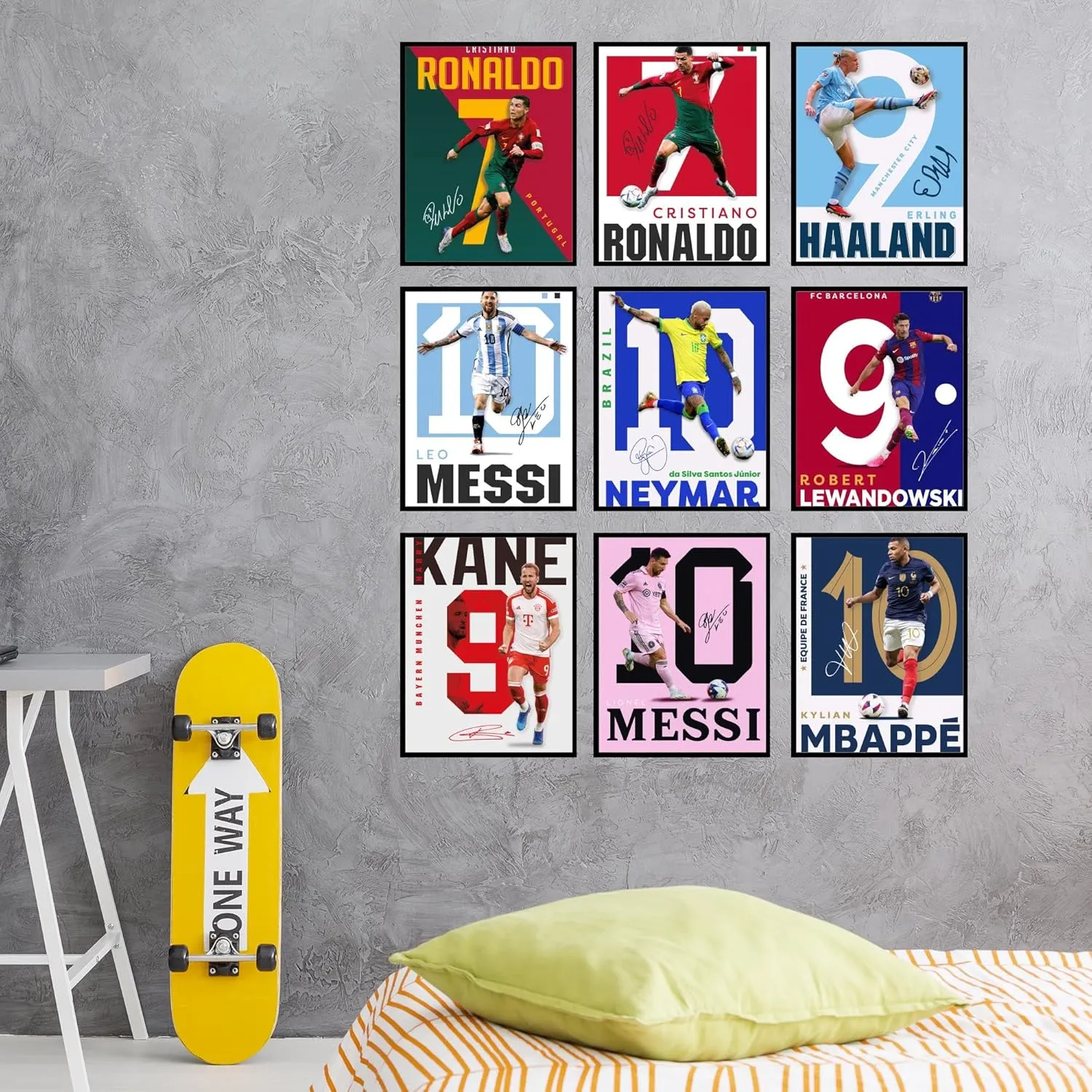 BigWig Prints Soccer Poster - Soccer Posters For Boys Bedroom, Messi And Ronaldo Poster, Messi Posters For Boys Bedroom, Soccer Wall Art, Messi Wall Art, Ronaldo Posters - Unframed Set Of 9 (8x10)