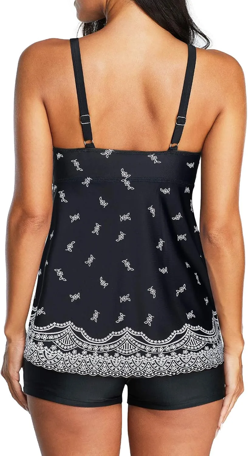 Century Star Tummy Control Tankini Swimsuits for Women 2025 Bathing Suit Two Piece Tankini Tops with Shorts Swimwear