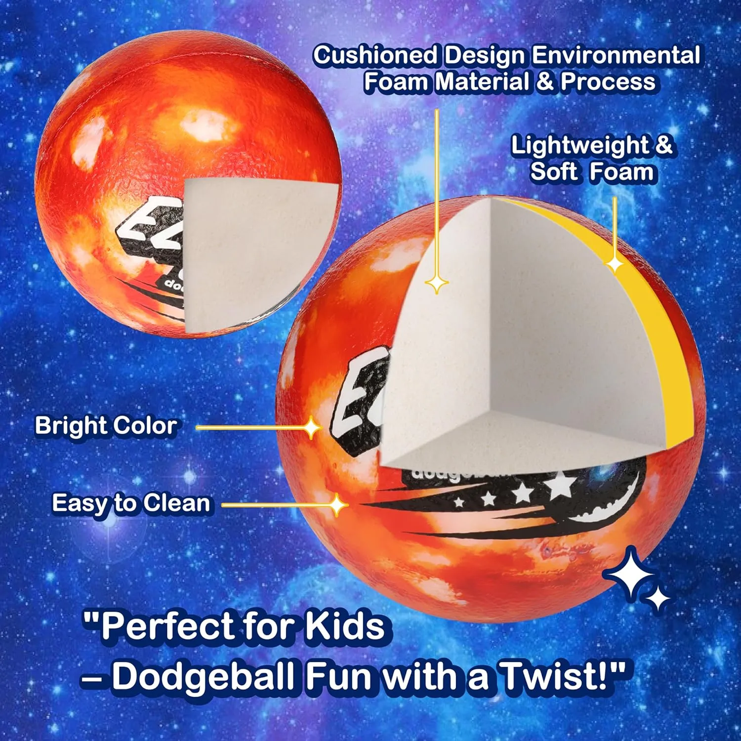 Dodgeballs, Foam Playground Ball Set, 6 Dodge Balls Kick Ball for Kids&Adults, Hand Ball for Outdoor&Indoor with Mesh Storage Bag