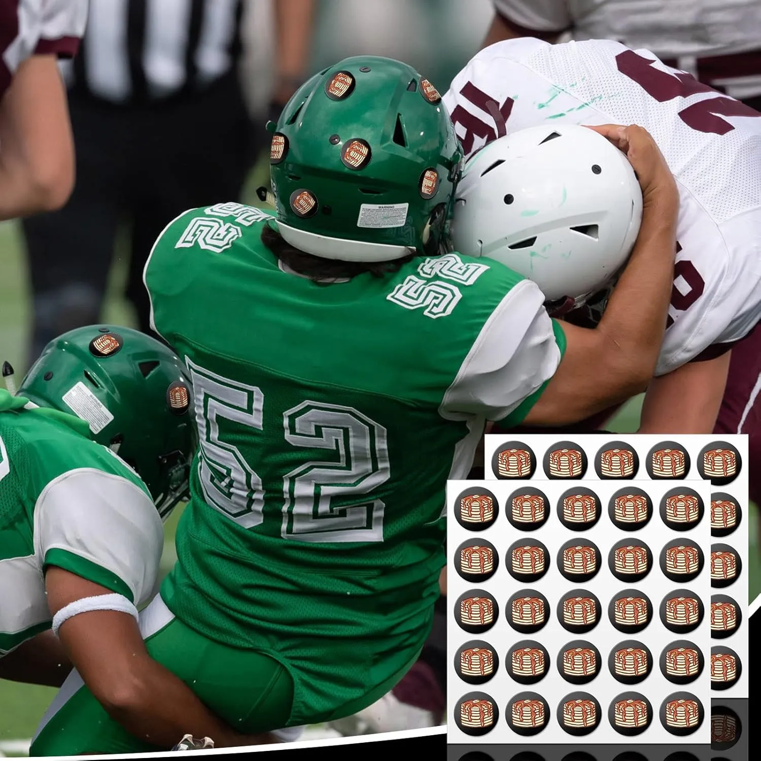 Gueevin 200 Pcs Football Helmet Stickers Pancake Block Football Award Decals for Helmets 1-1/8 Inch Vinyl Sports Self Adhesive Baseball Helmet Stickers for Hockey, Lacrosse
