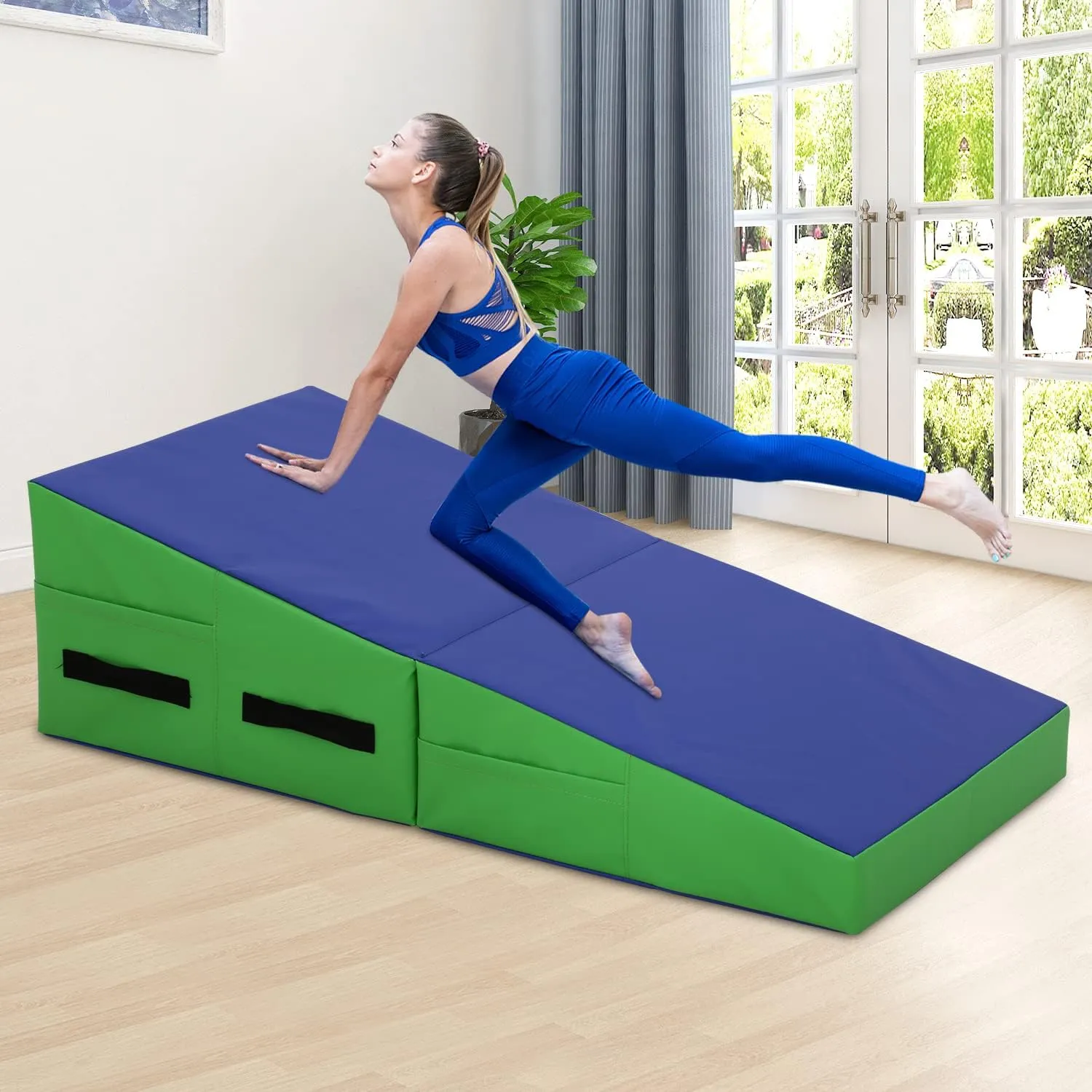 Gymnastics Mat for Tumbling, Folding Tumbling Mats Cheese Mat with Non-Slip PU Leather Surface & Handles, Tumbling Matts for Gymnastics for Home, Gym Exercise