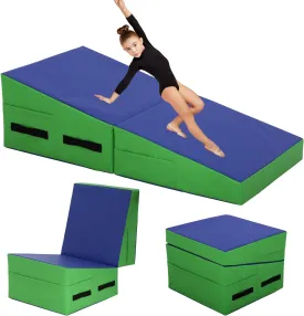 Gymnastics Mat for Tumbling, Folding Tumbling Mats Cheese Mat with Non-Slip PU Leather Surface & Handles, Tumbling Matts for Gymnastics for Home, Gym Exercise
