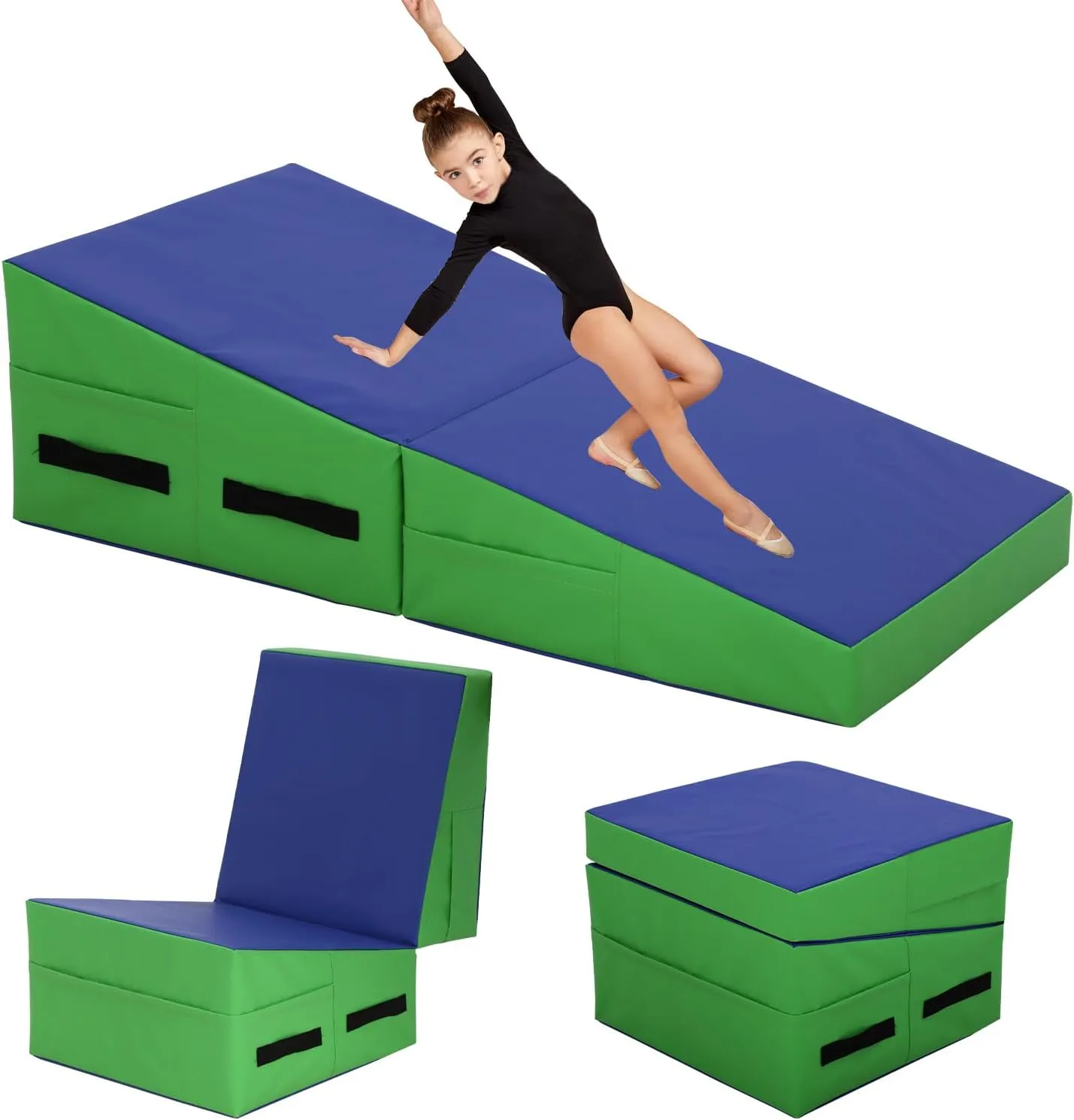 Gymnastics Mat for Tumbling, Folding Tumbling Mats Cheese Mat with Non-Slip PU Leather Surface & Handles, Tumbling Matts for Gymnastics for Home, Gym Exercise