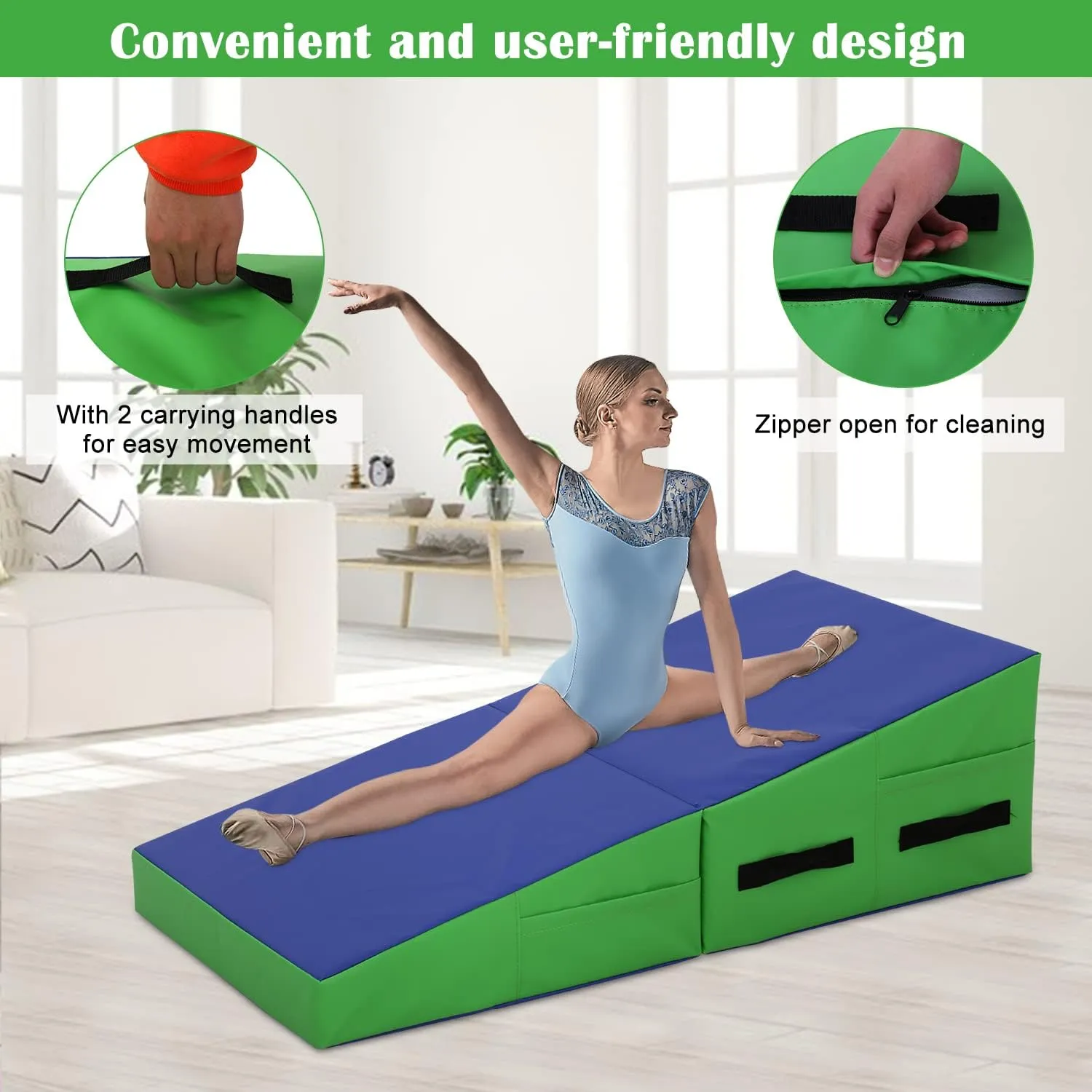 Gymnastics Mat for Tumbling, Folding Tumbling Mats Cheese Mat with Non-Slip PU Leather Surface & Handles, Tumbling Matts for Gymnastics for Home, Gym Exercise