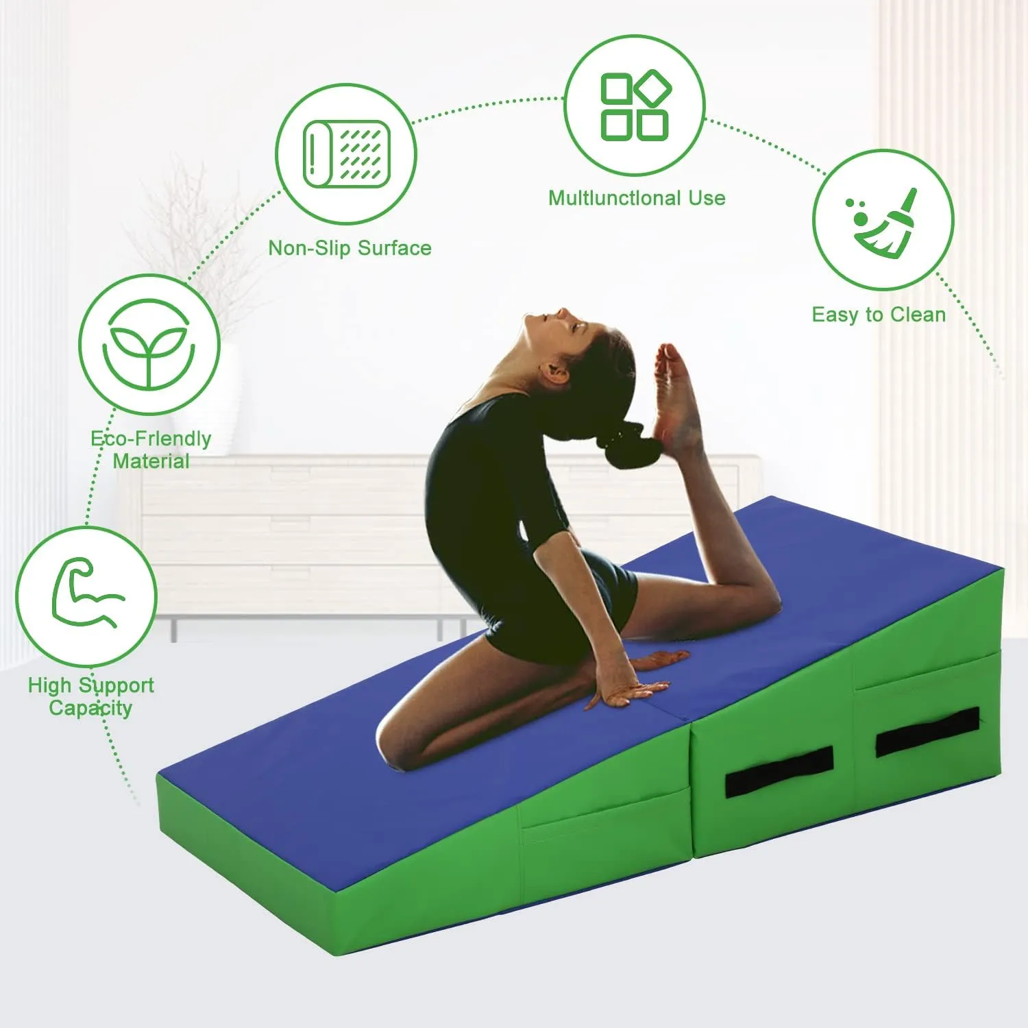 Gymnastics Mat for Tumbling, Folding Tumbling Mats Cheese Mat with Non-Slip PU Leather Surface & Handles, Tumbling Matts for Gymnastics for Home, Gym Exercise