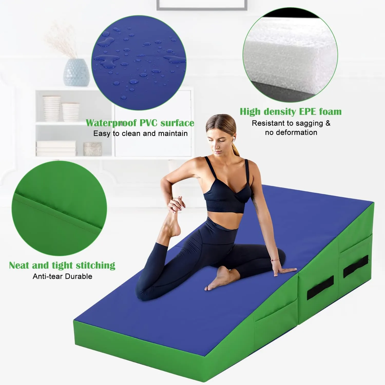 Gymnastics Mat for Tumbling, Folding Tumbling Mats Cheese Mat with Non-Slip PU Leather Surface & Handles, Tumbling Matts for Gymnastics for Home, Gym Exercise