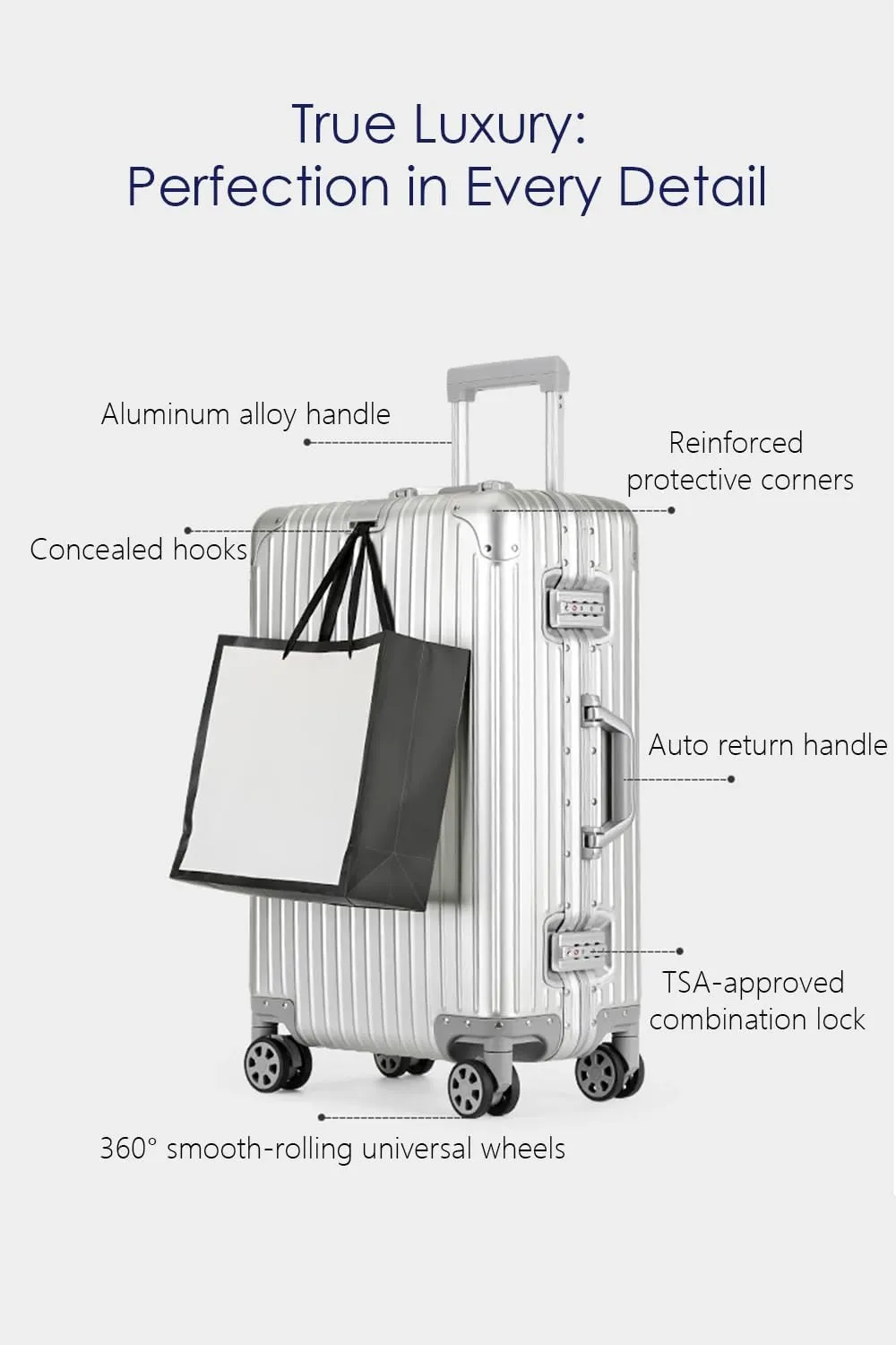 HotWay 28 Inch All Aluminum Checked in Luggage with Wheels, Hard Shell Zipperless Suitcase with TSA Locks, Large Travel Luggage, Silver