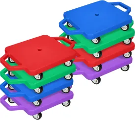 Jerify 8 Pieces Sports Scooter Board Sitting Scooter Board for Kids Plastic Floor with Non-Marring Plastic Casters, Physical Education for Home School Play Equipment