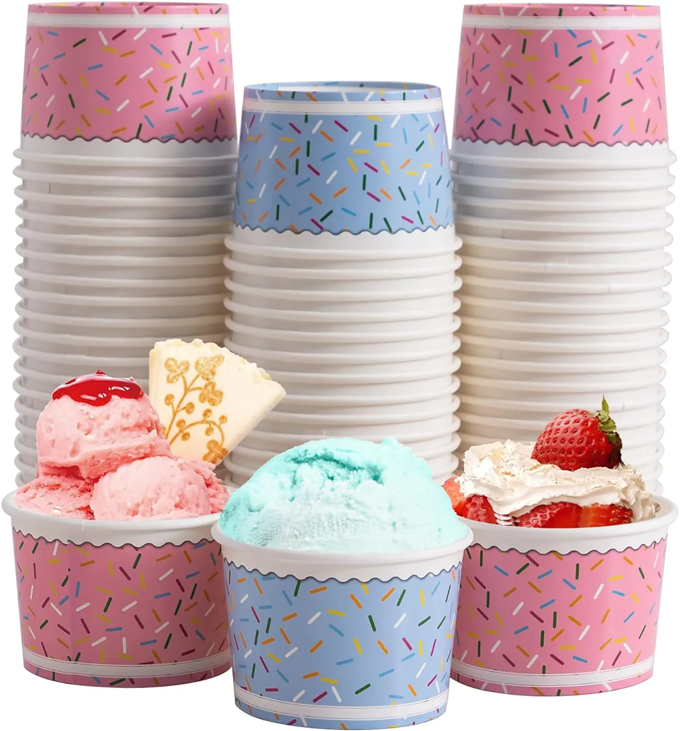 Lamosi Ice Cream Bowls Disposable - 100 Count - 11 oz Paper Ice Cream Sundae Cups, Party Supplies Food Containers for Dessert Snack Frozen Yogurt Soup