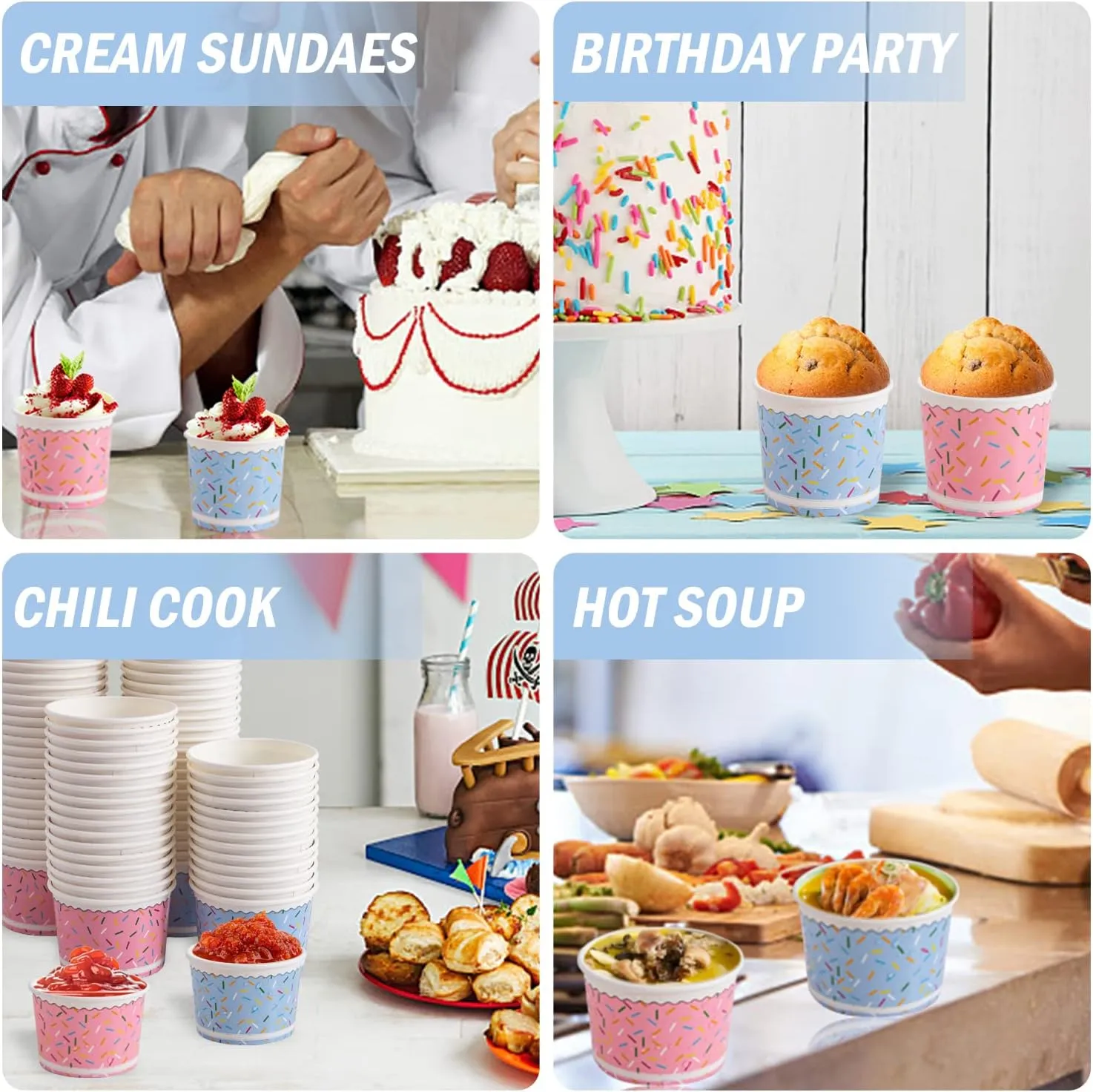 Lamosi Ice Cream Bowls Disposable - 100 Count - 11 oz Paper Ice Cream Sundae Cups, Party Supplies Food Containers for Dessert Snack Frozen Yogurt Soup