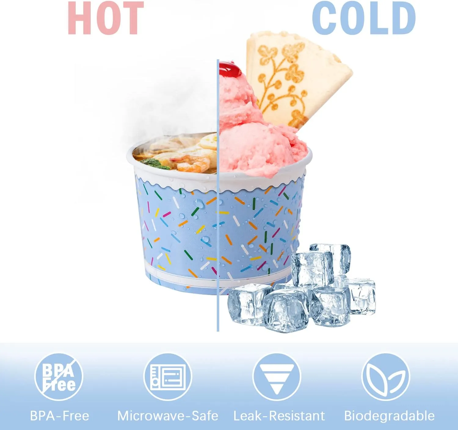 Lamosi Ice Cream Bowls Disposable - 100 Count - 11 oz Paper Ice Cream Sundae Cups, Party Supplies Food Containers for Dessert Snack Frozen Yogurt Soup