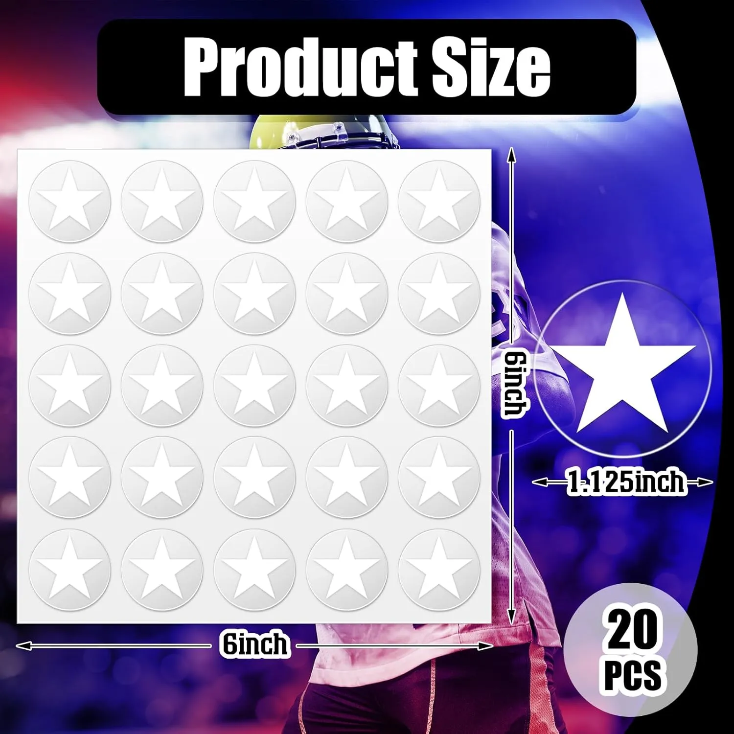 Leinuosen Star Helmet Stickers Football Baseball Helmet Decals 1-1/8 Inch Vinyl Sports Football Decals Self Adhesive Hockey Stickers for Hockey, Lacrosse, Batting