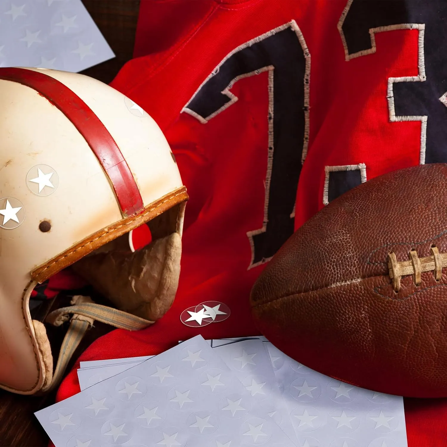 Leinuosen Star Helmet Stickers Football Baseball Helmet Decals 1-1/8 Inch Vinyl Sports Football Decals Self Adhesive Hockey Stickers for Hockey, Lacrosse, Batting