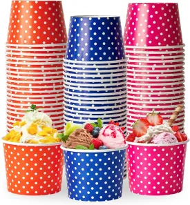 LITOPAK 150 Pack 8 oz Ice Cream Cups, Disposable Dessert Cups for Cold or Hot Food, Coloured Paper Dessert Bowls for Soups, Sundaes, and Ice Cream