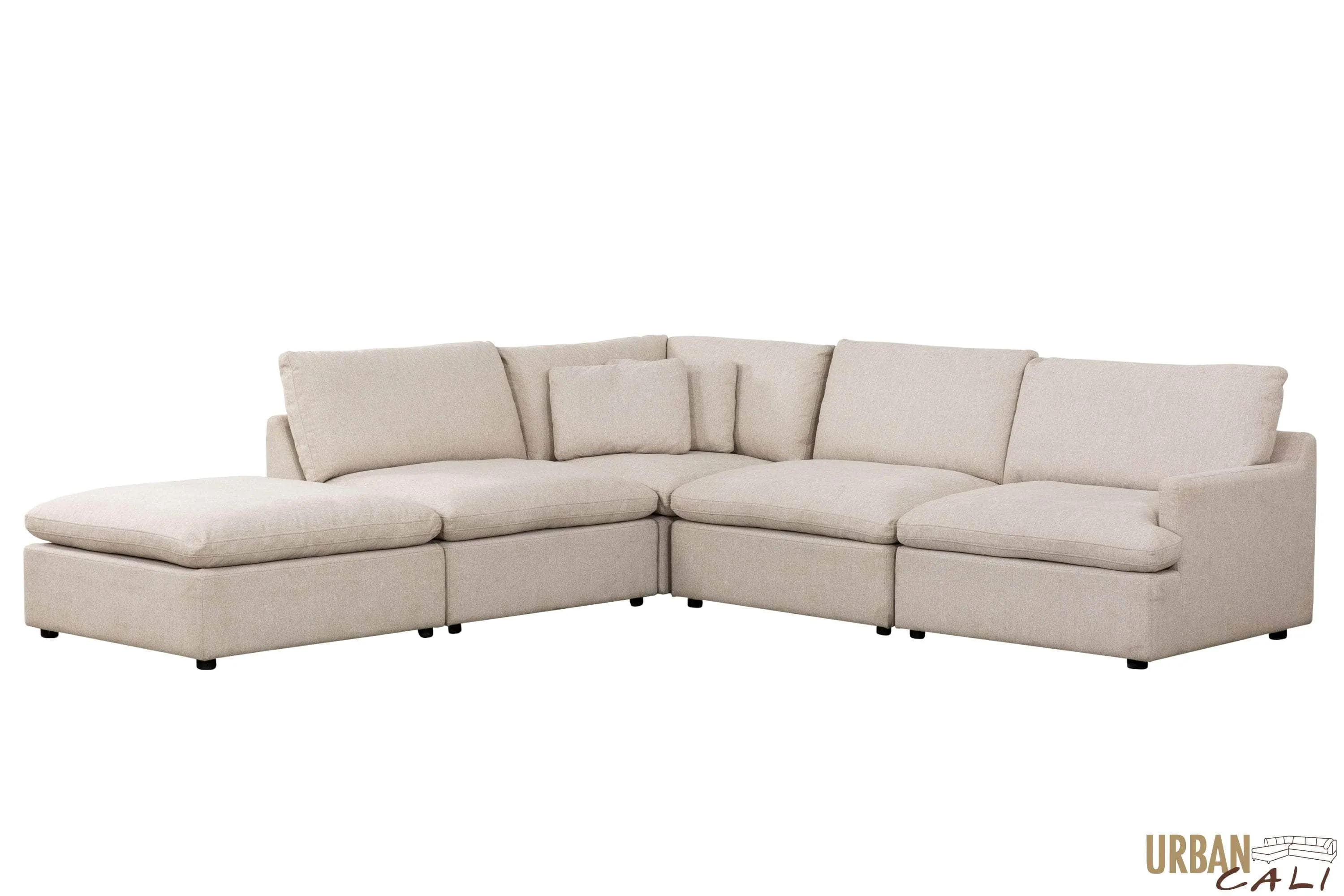 Long Beach Modular L-Shaped Sectional Sofa with Ottoman in Axel Beige