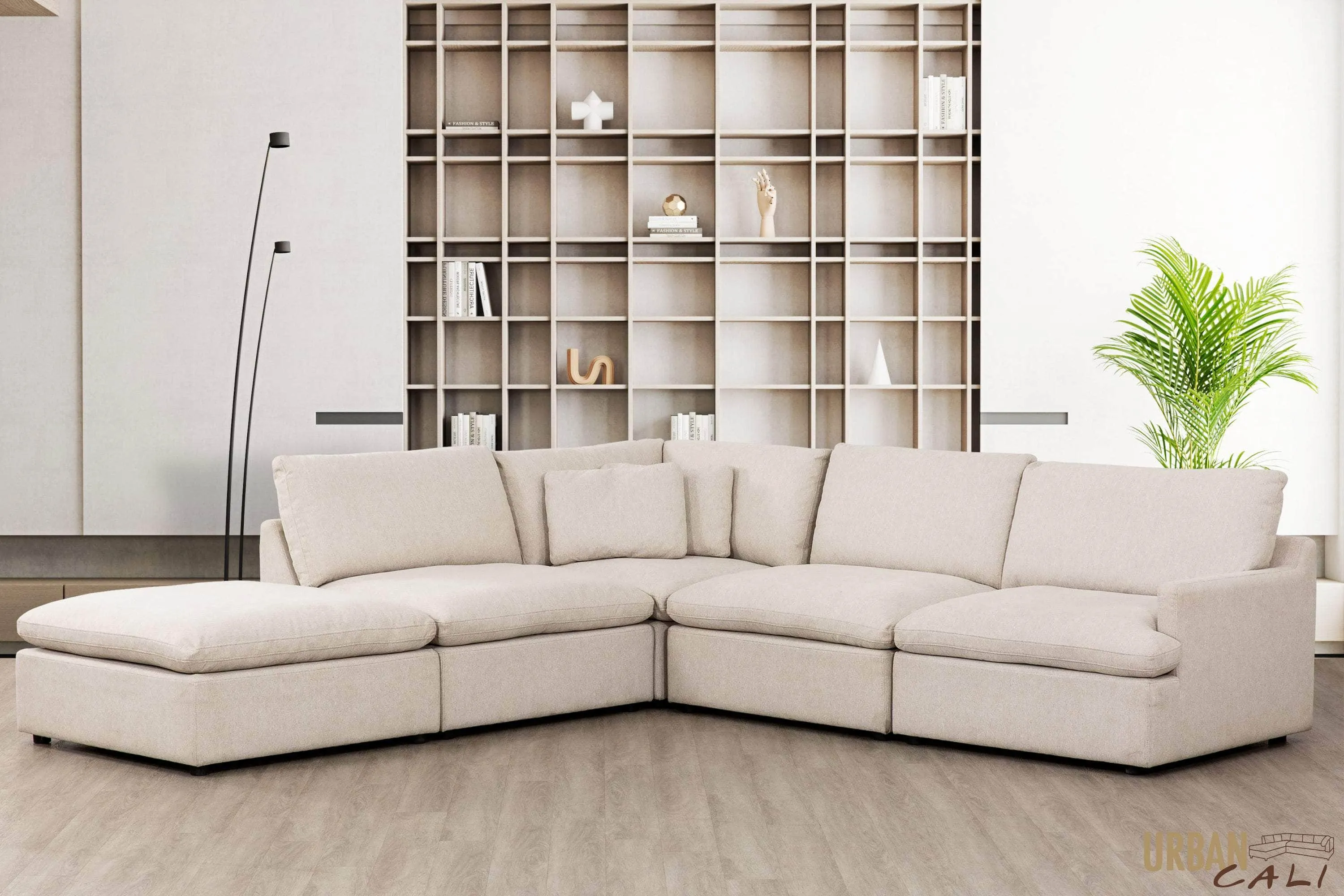 Long Beach Modular L-Shaped Sectional Sofa with Ottoman in Axel Beige