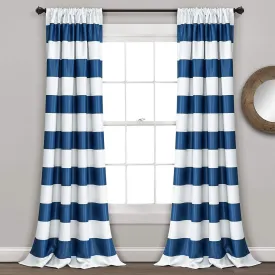 Navy Stripe Room Darkening 52 X 84 Inch Window Curtain ( Set of 2 )