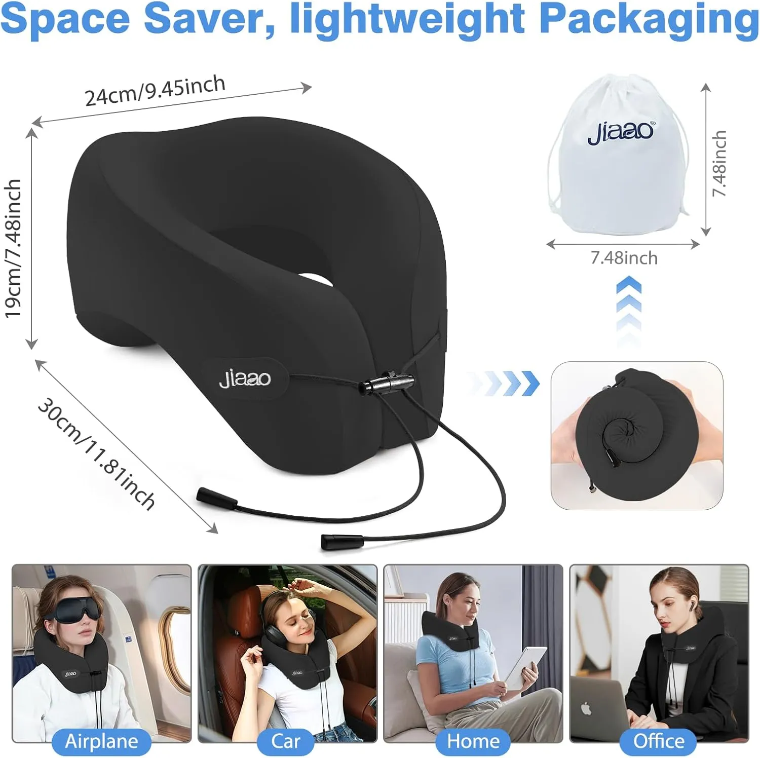 Neck Pillow Airplane, 2025 Upgraded Memory Foam Travel Pillow for International Flights, Adjustable Clasp, Storage Bag, Advanced Neck Support for Road Trips, Home, Office, and Gaming