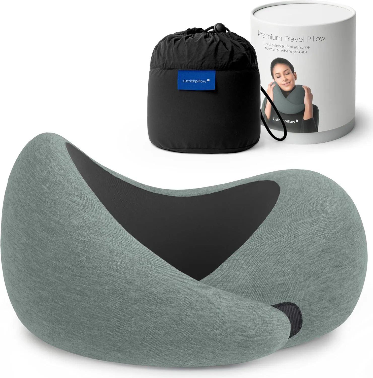 Ostrichpillow Go Neck Pillow, Travel Pillows for Airplanes, Premium Memory Foam Travel Pillow, 360 Ergonomic Design, Asymmetrical Sides, Travel Bag Included, Washable Modal Cover