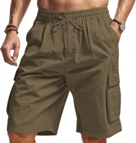 PORCLAY Cargo Shorts for Men Trendy Drawstring Elastic Waist Casual Shorts with Multi Pockets Workout Sport Outdoor