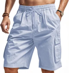 PORCLAY Cargo Shorts for Men Trendy Drawstring Elastic Waist Casual Shorts with Multi Pockets Workout Sport Outdoor