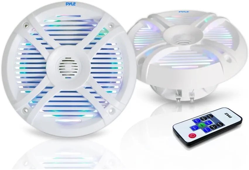 Pyle 6.5 Dual Waterproof Marine Speakers - 250W Outdoor Car/Boat Radio Stereo Speakers Waterproof/Weather Proof Marine Stereo Speakers System Pair- LED Light Mount Kit Speaker Wire Grill PLMRX68LEW