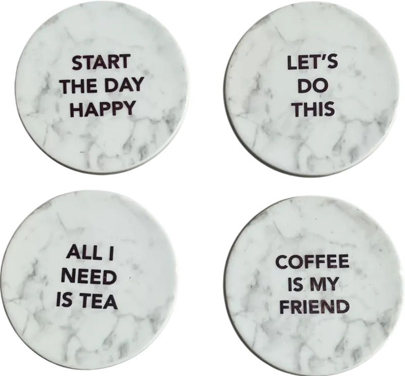 Set of 4 Grey Slogan  coasters One Size