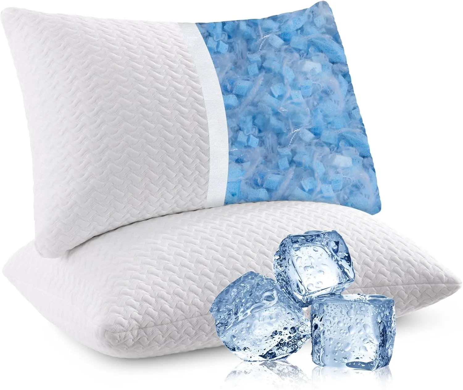 Shredded Memory Foam Pillows Cooling Bed Pillows 2 Pack, King Size Pillows Set of 2 for Sleeping, Support Soft for Side Back Stomach Sleepers, with Washable Cover, 20X36
