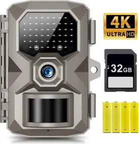 Trail Game Camera - 4K 48MP Hunting Camera with Night Vision 0.1s Trigger Motion Activated, IP66 Waterproof Deer Camera 130Wide Angle with 48pcs No Glow LEDs for Outdoor Wildlife Monitoring