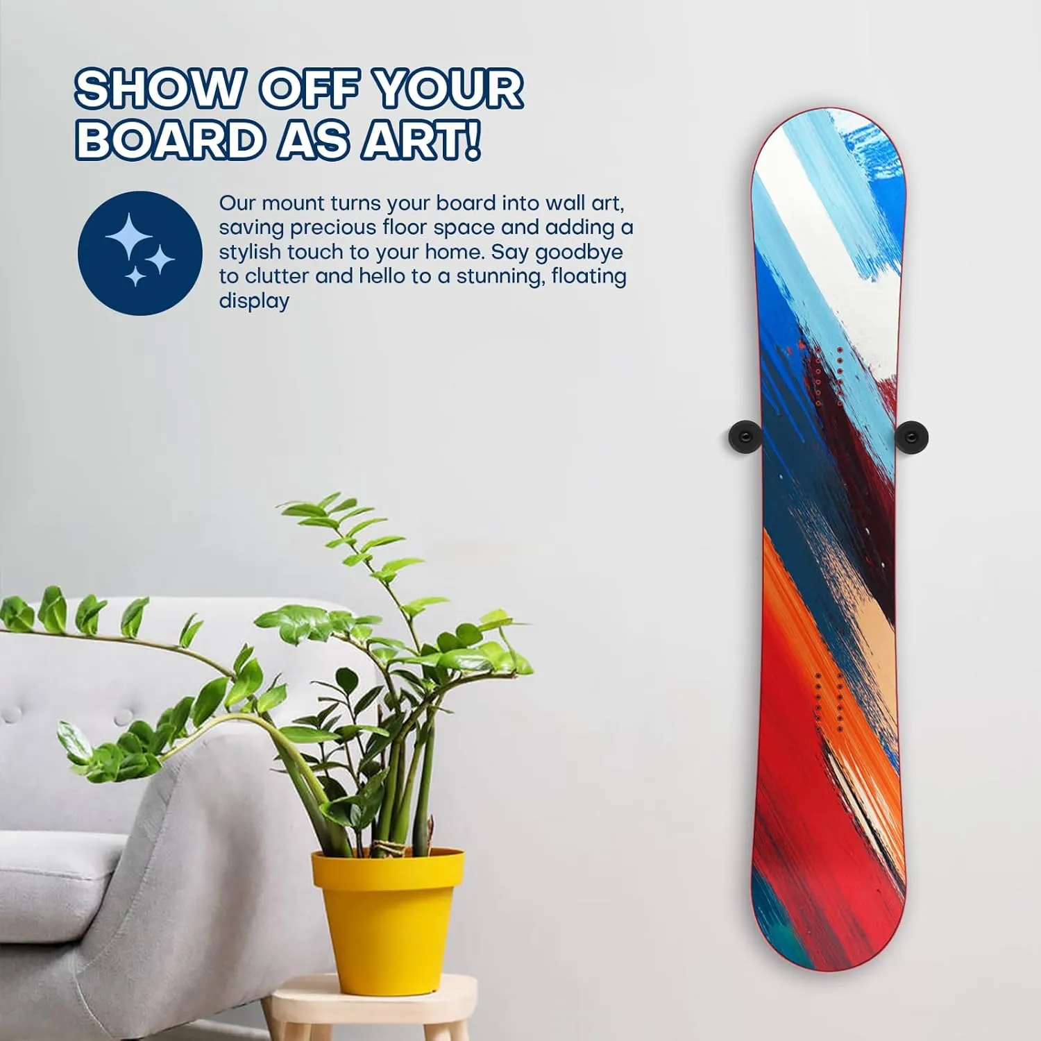 Vertical Snowboard Wall Mount Rack & Hanger - PU Rubber Snowboard Storage System, Premium Snowboarding Accessories for Boards with Bindings, Space-Saving Home & Garage Organization Display Mount