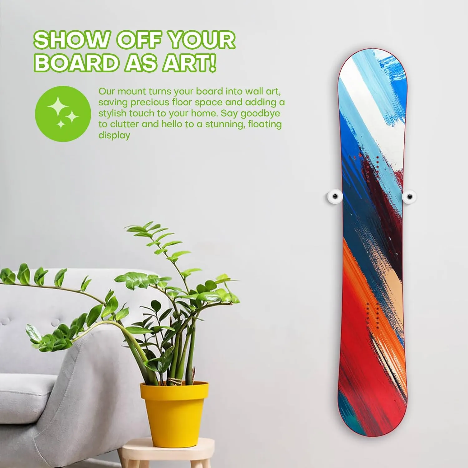 Vertical Snowboard Wall Mount Rack & Hanger - PU Rubber Snowboard Storage System, Premium Snowboarding Accessories for Boards with Bindings, Space-Saving Home & Garage Organization Display Mount