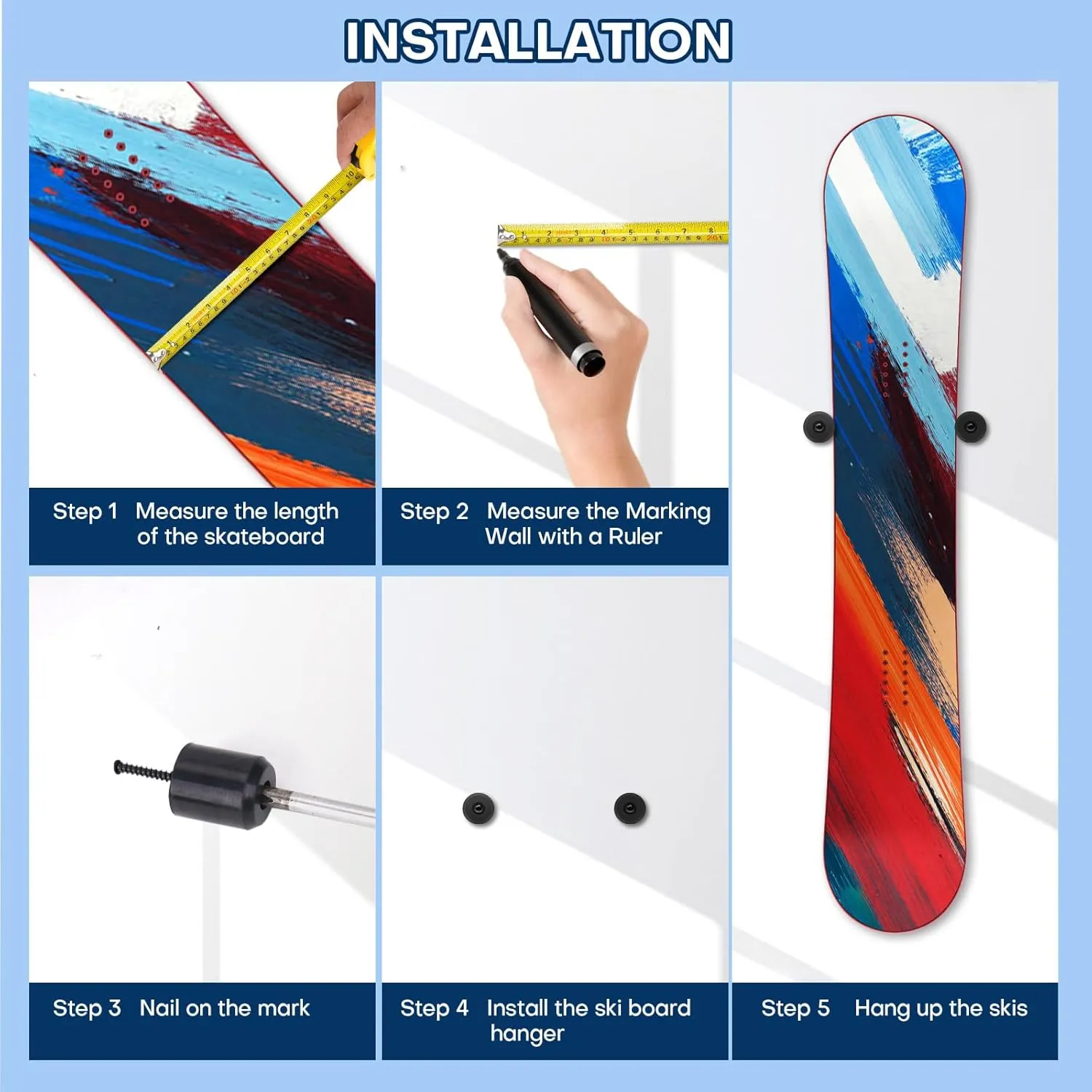 Vertical Snowboard Wall Mount Rack & Hanger - PU Rubber Snowboard Storage System, Premium Snowboarding Accessories for Boards with Bindings, Space-Saving Home & Garage Organization Display Mount
