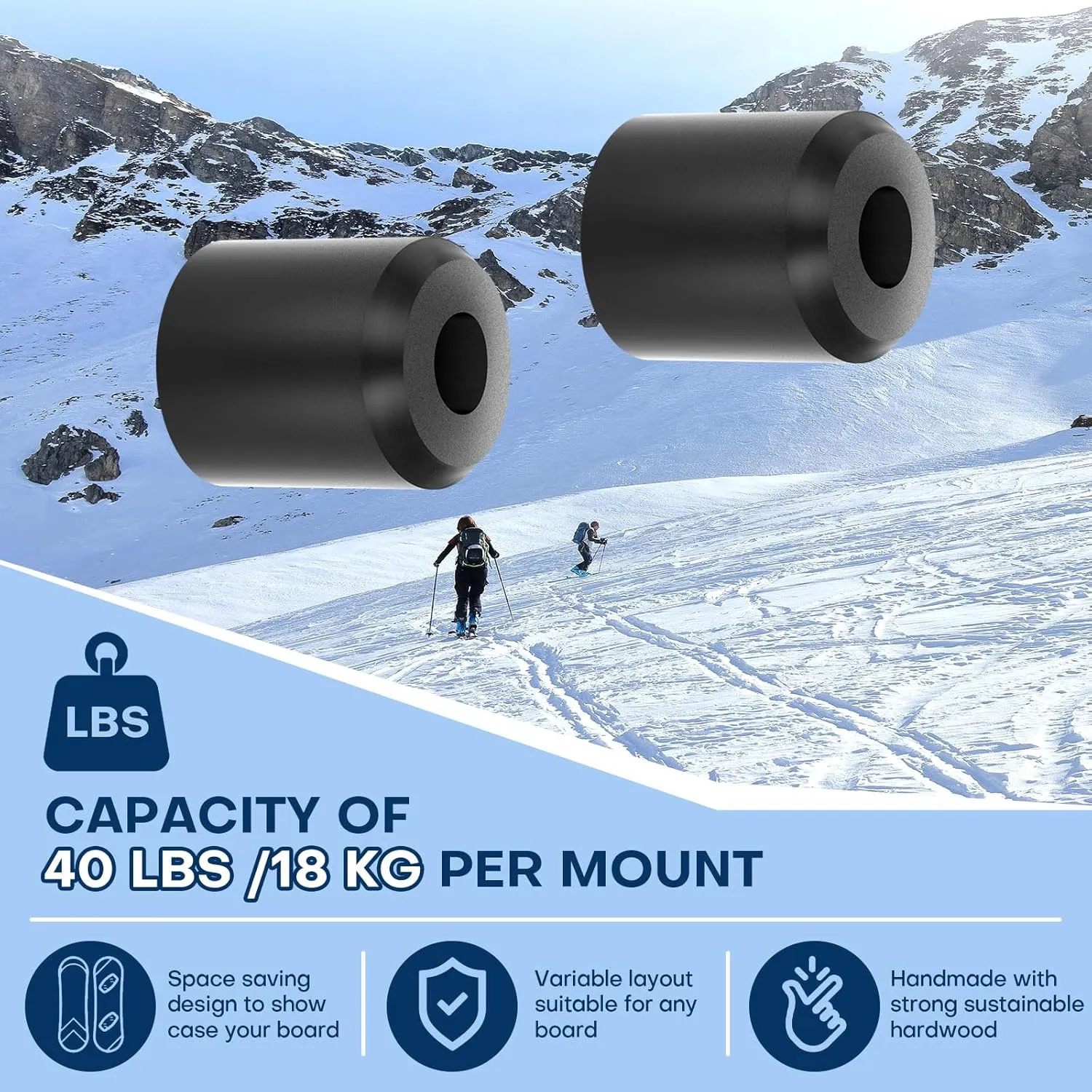 Vertical Snowboard Wall Mount Rack & Hanger - PU Rubber Snowboard Storage System, Premium Snowboarding Accessories for Boards with Bindings, Space-Saving Home & Garage Organization Display Mount