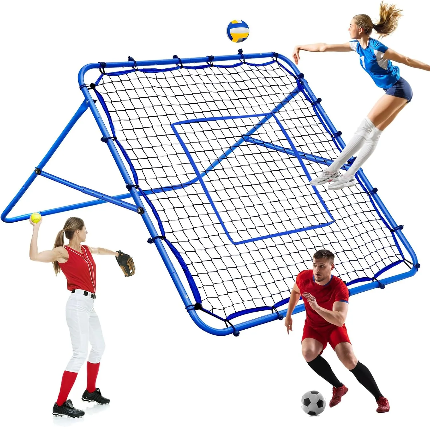 Volleyball Rebounder Net, Soccer Baseball Rebound Pitchback Net, 4x4ft Adjustable Target Practice Nets, Easy Setup Softball Bounce Back Trainer Equipment, Improve Sport Training Skills for Backyard